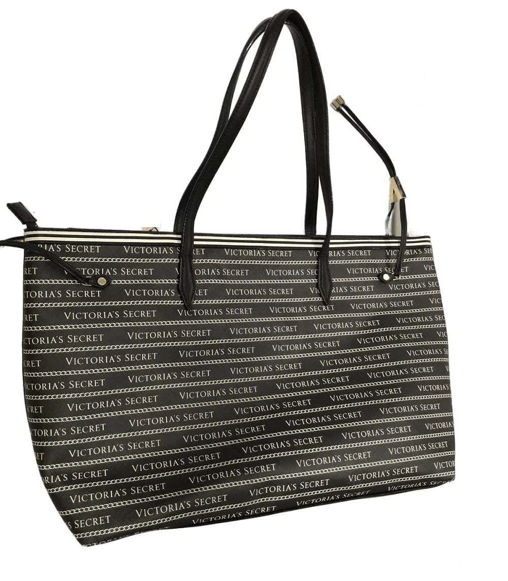 Victoria's Secret Victoria Carryall Tote Hand Bag Black Logo NWT