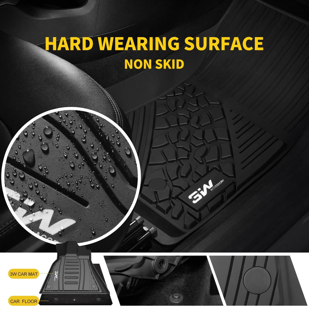 3W Floor Mats for Jeep Compass 2017-2023 Full Set Front and Rear 2 Rows seat Floor Liner with All Weather Odorless TPE (New Body Style Only), Black