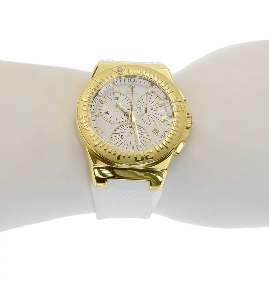 Mens Gold Tone Joe Rodeo Jojo 49mm White Silicone Band Chronograph Watch