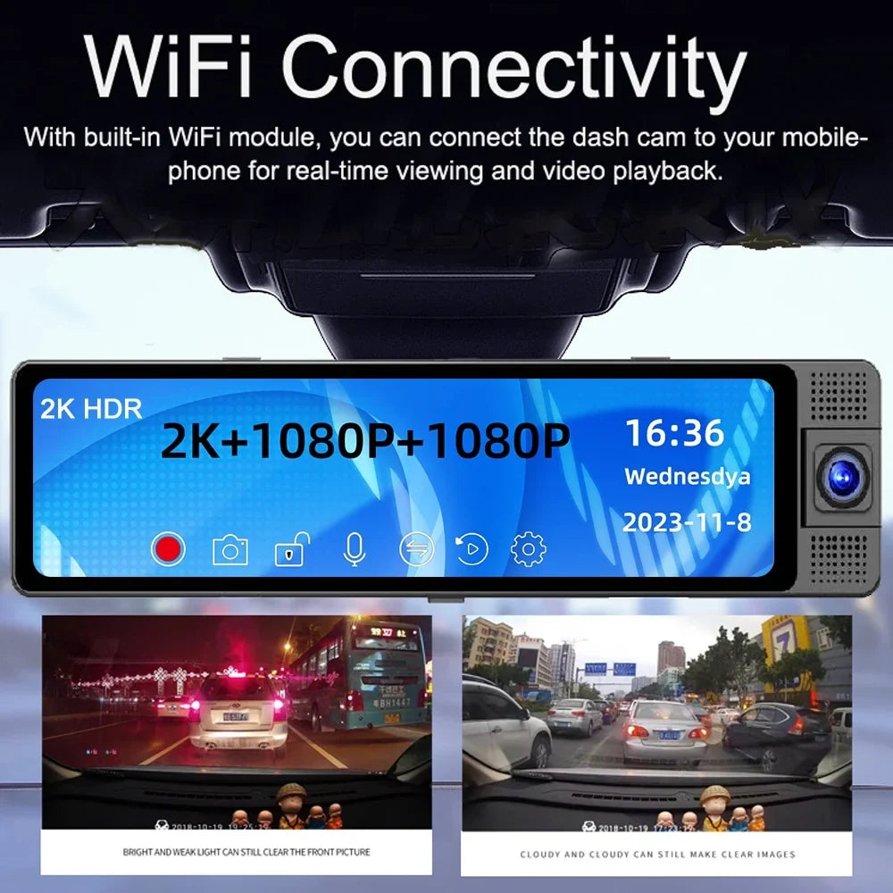 Andoer Dashcam,Dashcam Car Auto Safety Wide Auto Car Rearview Wide Car Auto With Wifi Car Camera Rearview Mirror Car Video Clear Auto Wifi - 3 Cameras Video Car - Dash Cam - Car - Wide Camera Wide 3