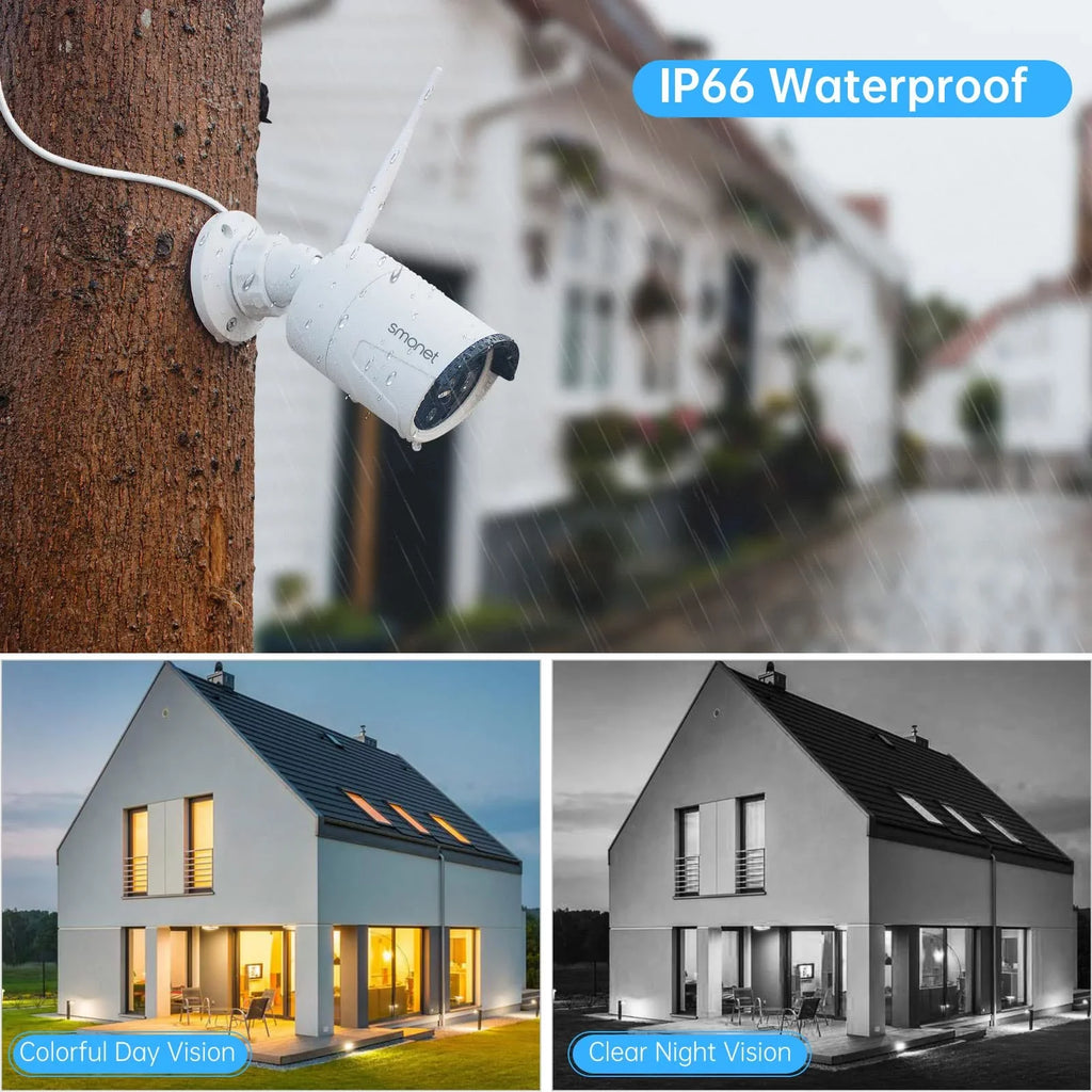 3MP Wireless Security Camera Systems No Hard Drive, SMONET 4PCS 8 Channel WiFi Surveillance NVR Kits, Indoor Outdoor CCTV Cameras,P2P CCTV Camera System,Night Vision,AI Human Detection with Audio