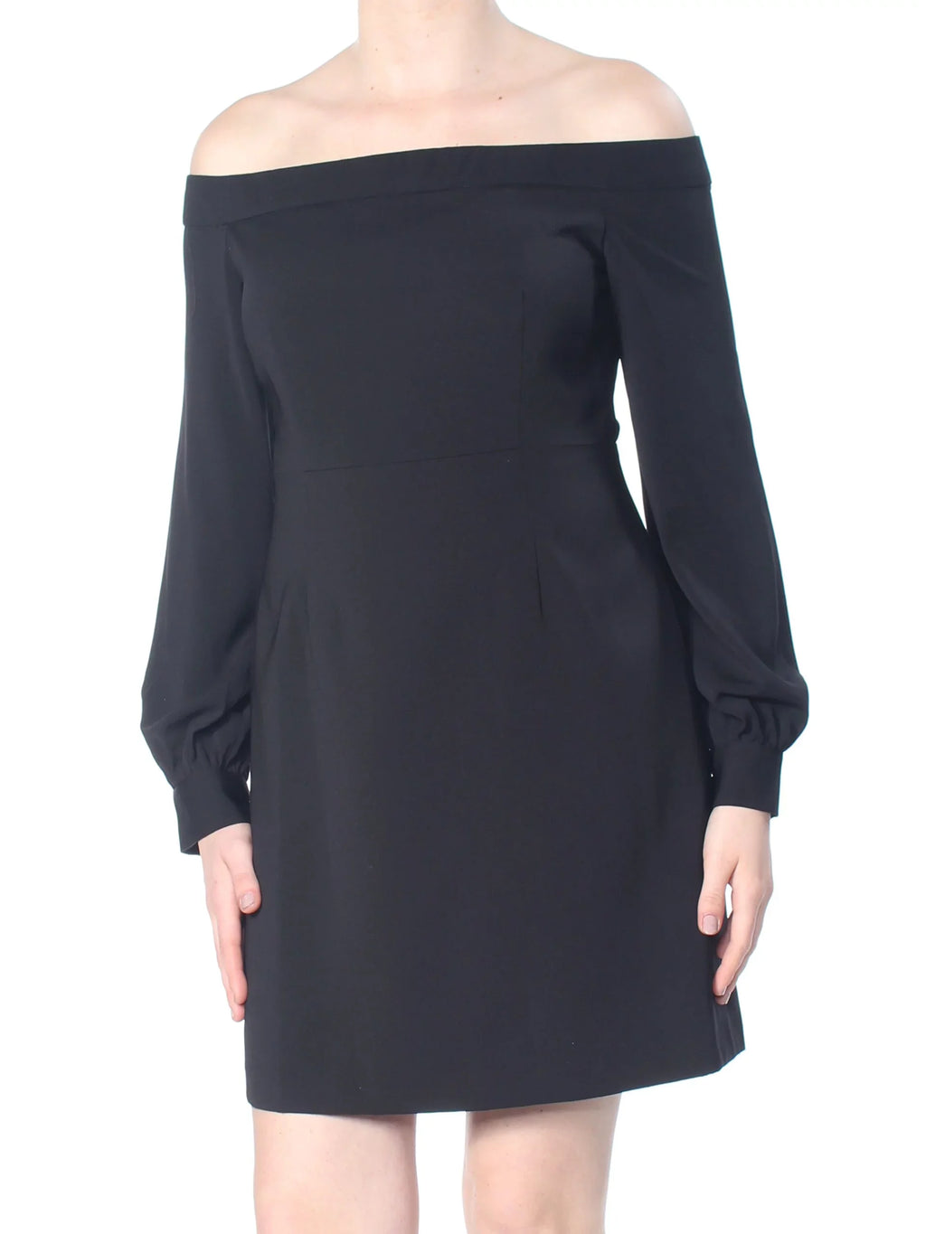 JILL STUART Womens Black Darted Long Sleeve Off Shoulder Above The Knee Cocktail Sheath Dress 2