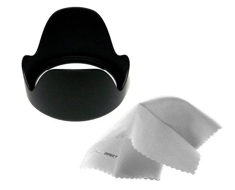 Olympus PEN E-PL6 Pro Digital Lens Hood (Flower Design) (58mm) + Nw Direct Microfiber Cleaning Cloth.