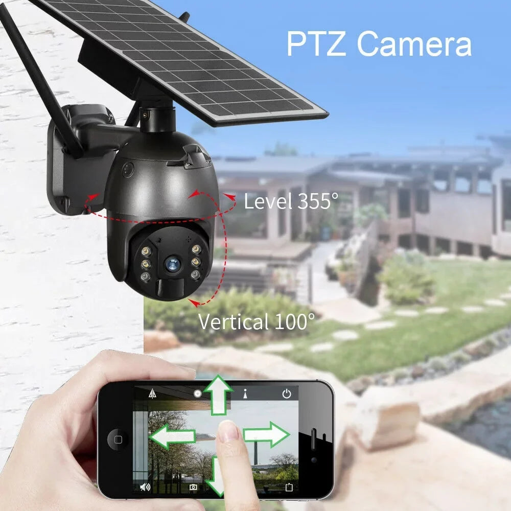 DFITO Wireless Solar Security Camera, 1080P HD Outdoor Camera WIFI PTZ Surveillance Security Camera CCTV IP66 Liquid AI Human Detection, 2-Way Audio, PIR Motion Detection