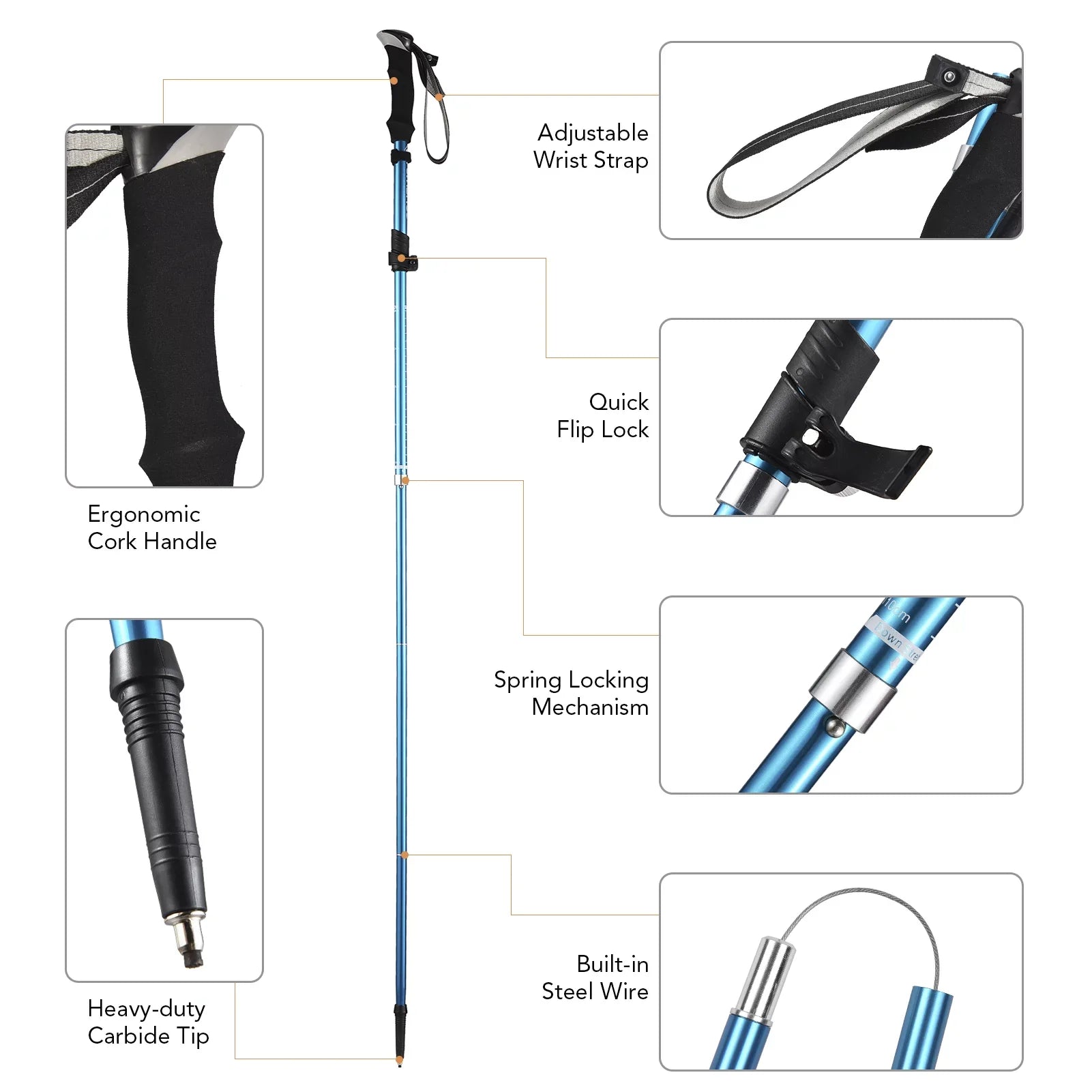 Tomshoo Trekking Pole for Hiking Camping Backpacking, Lightweight and Long-lasting Blue