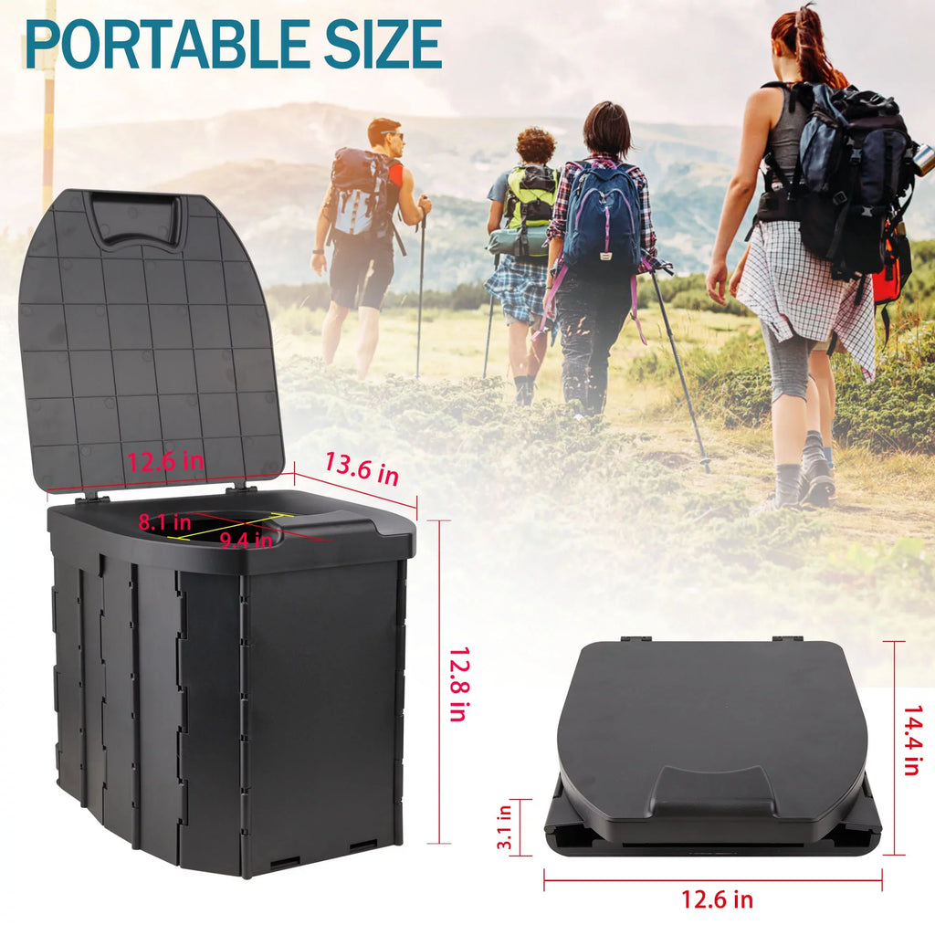 JELLAS Portable Toilet for Camping, Camping Toilet Collapsible Car Travel Toilet Portable Potty with Travel Bag and 10 Pcs Garbage Bag