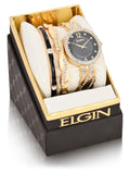 Elgin Adult Female Analog Watch Set with Round Black Dial in Gold (EG17006GST)