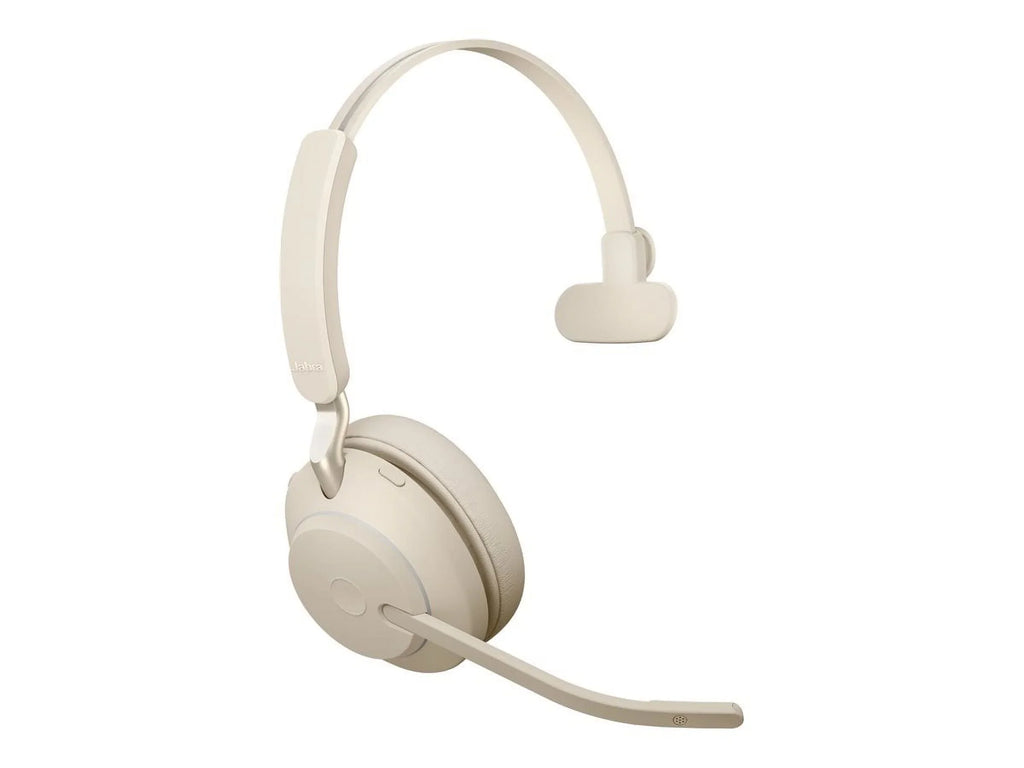 Jabra Evolve2 65 UC Mono - Headset - on-ear - convertible - Bluetooth - wireless - USB-C - noise isolating - beige - with charging stand