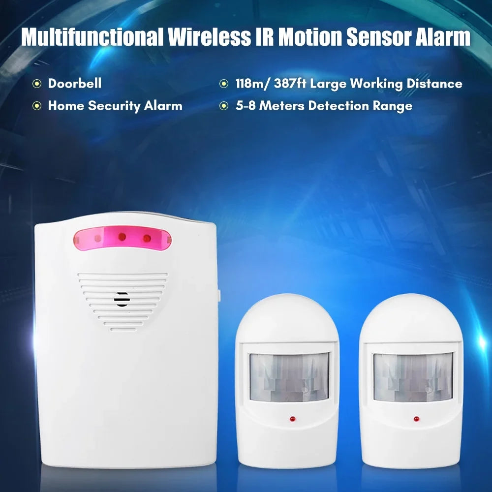 Andoer Multifunctional Wireless Driveway Alarm IR Motion Sensor Alarm Doorbell 1 Receiver 2 Transmitters for Home Outdoor Use