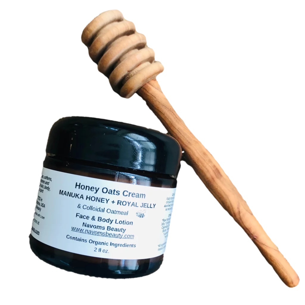 Organic Honey Oats Cream with Manuka Honey, Royal Jelly & Colloidal Oatmeal | Bee Moisturizing Cream | Face & Body Cream | All Ages, Skin Types | Anti Itch Cream | (2 oz glass jar)