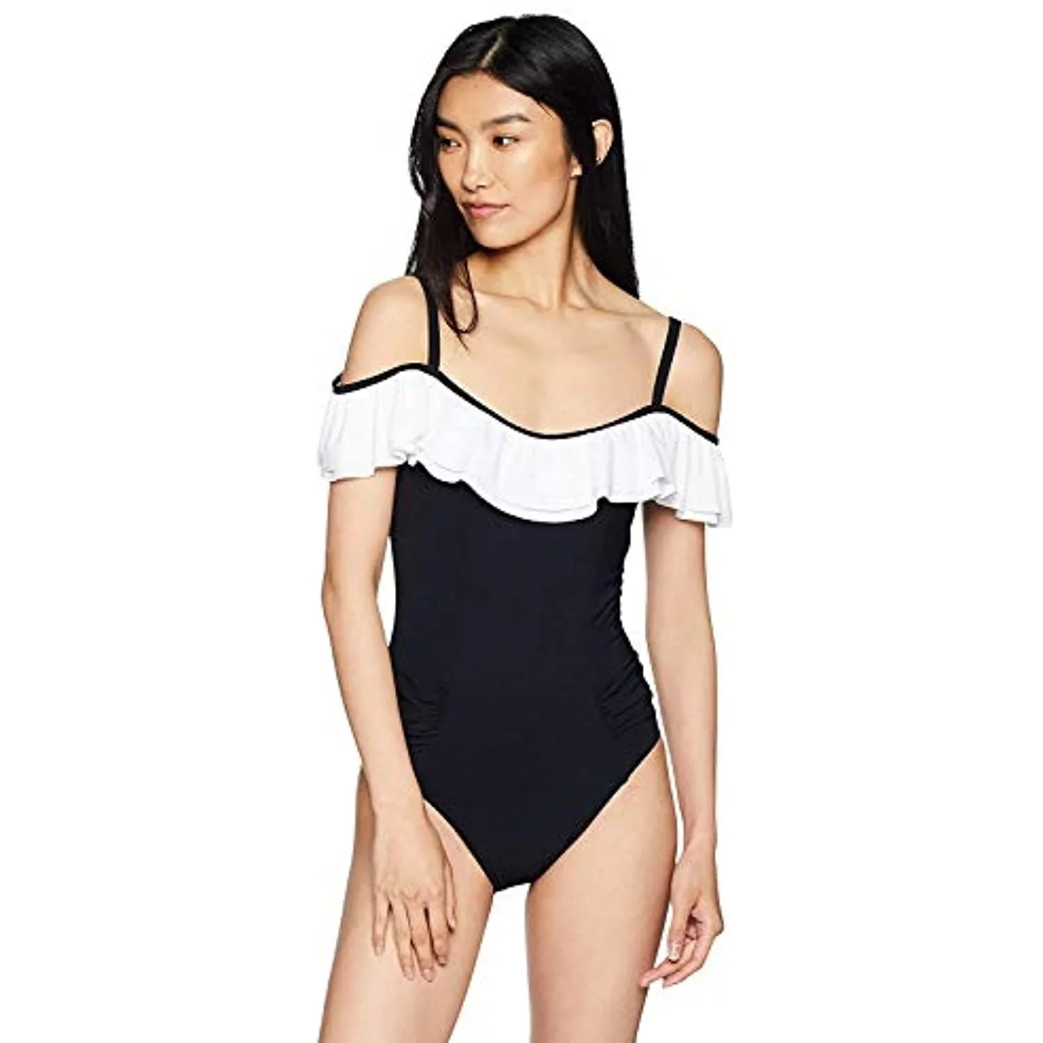 Profile by Gottex Women's Off The Shoulder One Piece Swimsuit, Tutti Frutti Black/White, 10