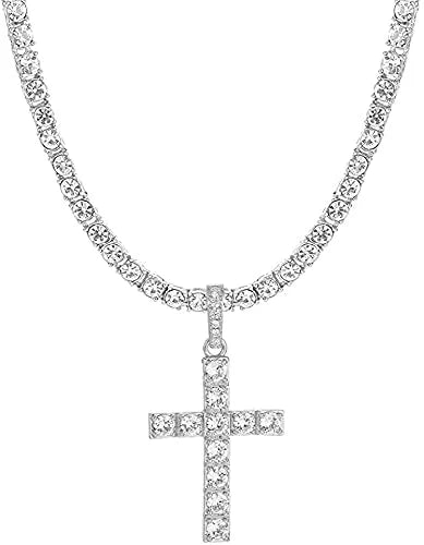 Charles Raymond Luxury Mens Iced Out Tennis Cross Necklace w/Diamond Quartz Wristwatch - Be Lit & Choose The Matching Blinged Out Cuban ZZ Bracelet Set - ST10327RN Classic SLV SLV 3pc Set (18")