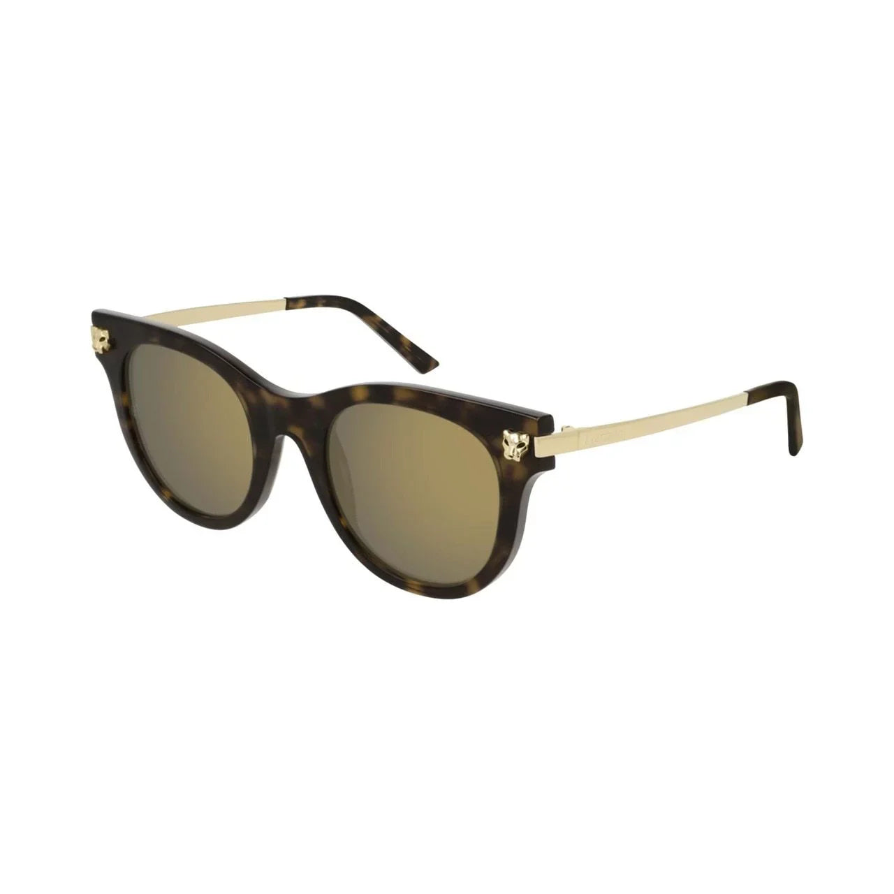 Cartier CT0024S-002 Havana Gold Cat-Eye Brown Bronze Mirror Lens Sunglasses