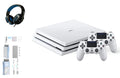 PlayStation 4 Pro 1TB Gaming Console Glacier White Headset 2 Controller With BOLT AXTION Cleaning Kit Bundle Like New