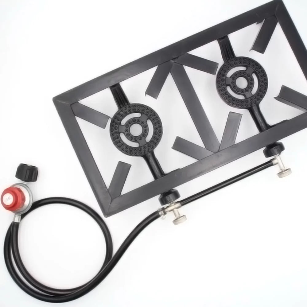 OWSOO Propane Gas Double Cast Iron Stove for Patio Camping BBQ Cooking (Standard), Furnace for Excursions