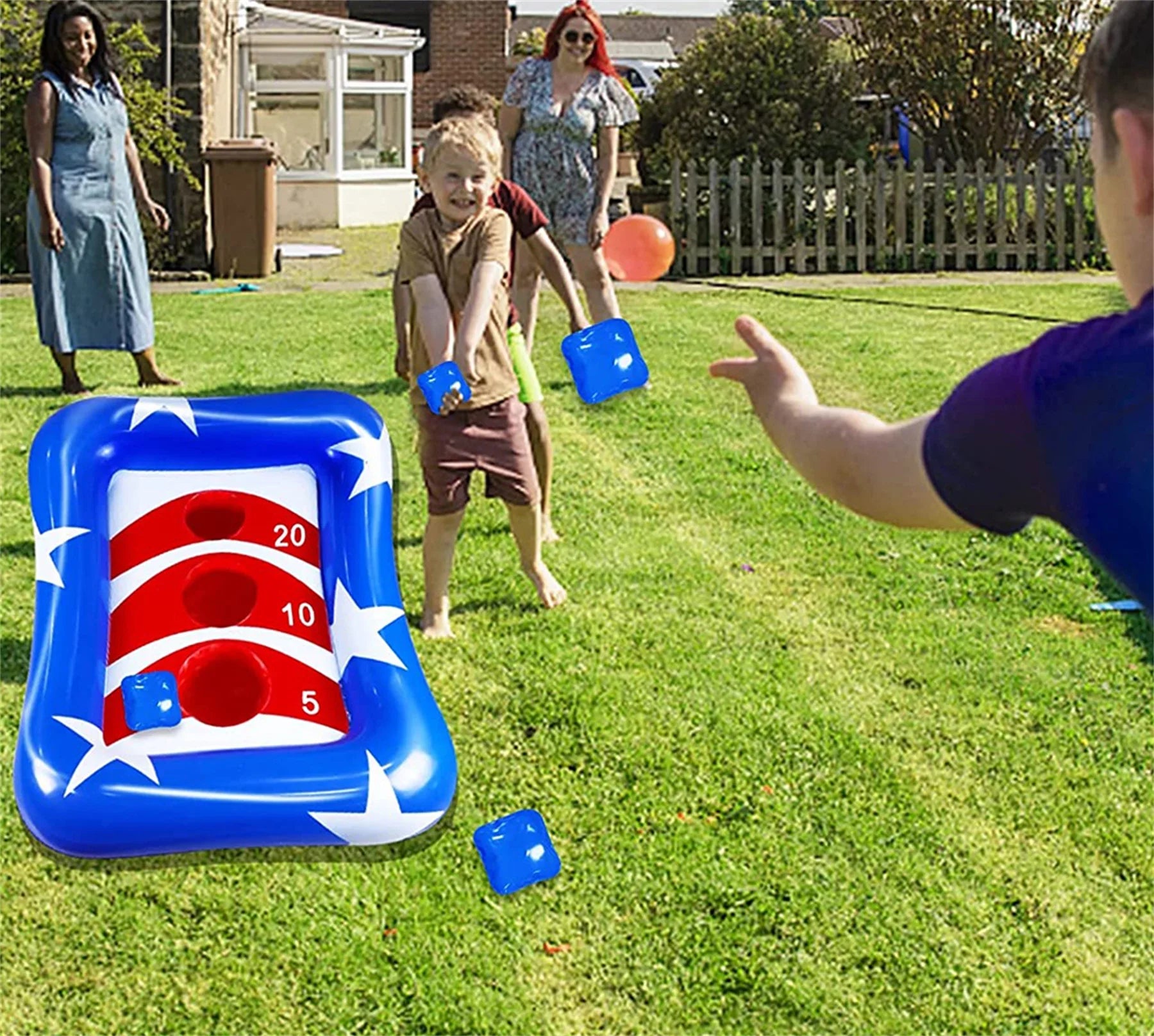 Inflatable Pool Cornhole Set Toss Games, American Flag Ring Toss Pool Toys Outdoor Game