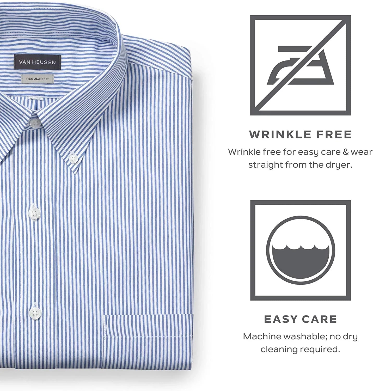 Van Heusen Mens Dress Shirt Regular Fit Pinpoint Stripe 16.5 Neck 34-35 Sleeve Iced Grey