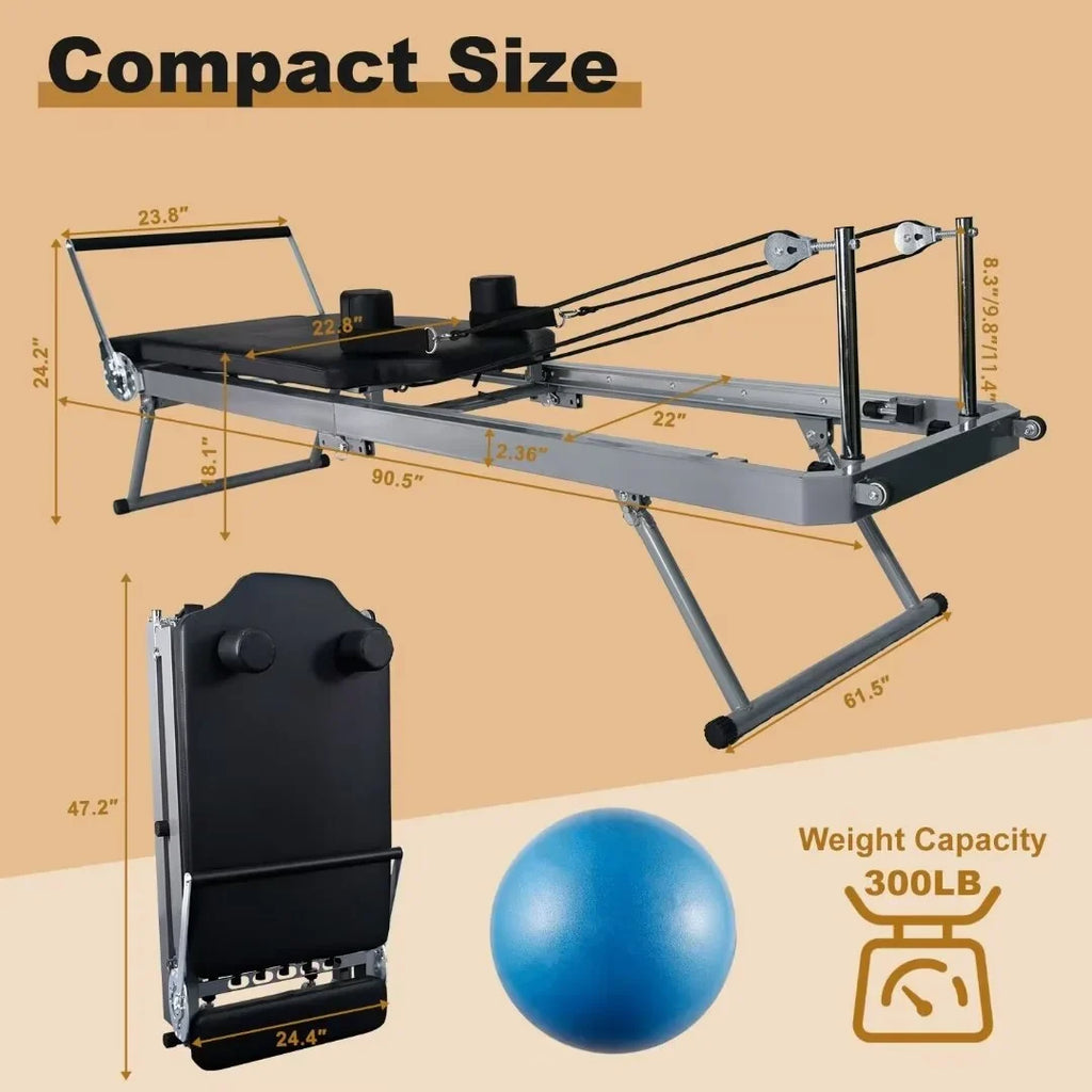 Docred Foldable Pilates Reformer,Quiet Pilates Reformer Workout Machine with Spring for Home Gym，Beginners，Up to 300 lbs Weight Capacity