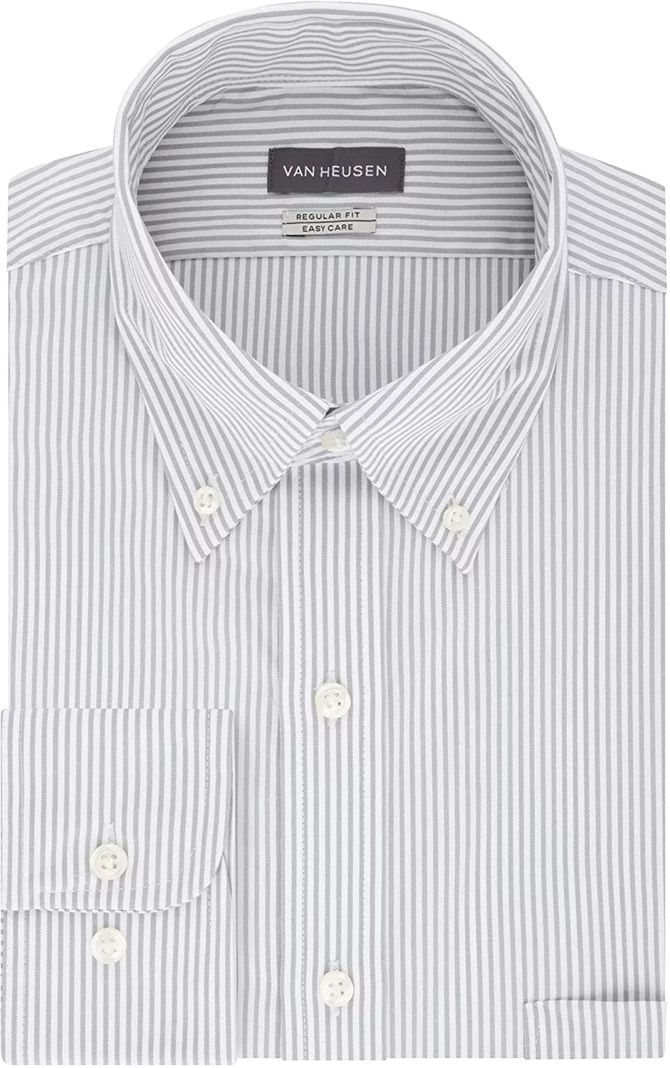 Van Heusen Mens Dress Shirt Regular Fit Pinpoint Stripe 16.5 Neck 34-35 Sleeve Iced Grey