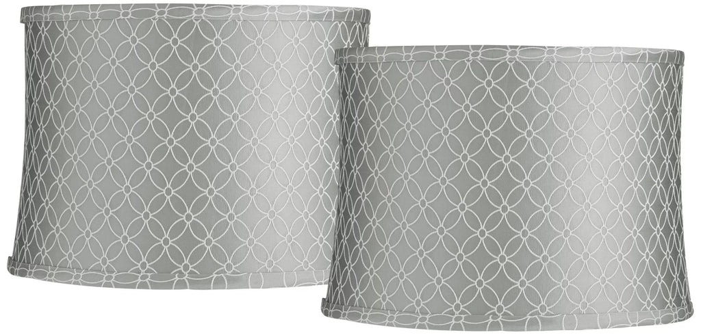 Springcrest Set of 2 Drum Print Lamp Shades White Gray Medium 13" Top x 14" Bottom x 10" High Spider with Harp and Finial Fitting