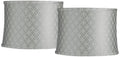 Springcrest Set of 2 Drum Print Lamp Shades White Gray Medium 13" Top x 14" Bottom x 10" High Spider with Harp and Finial Fitting