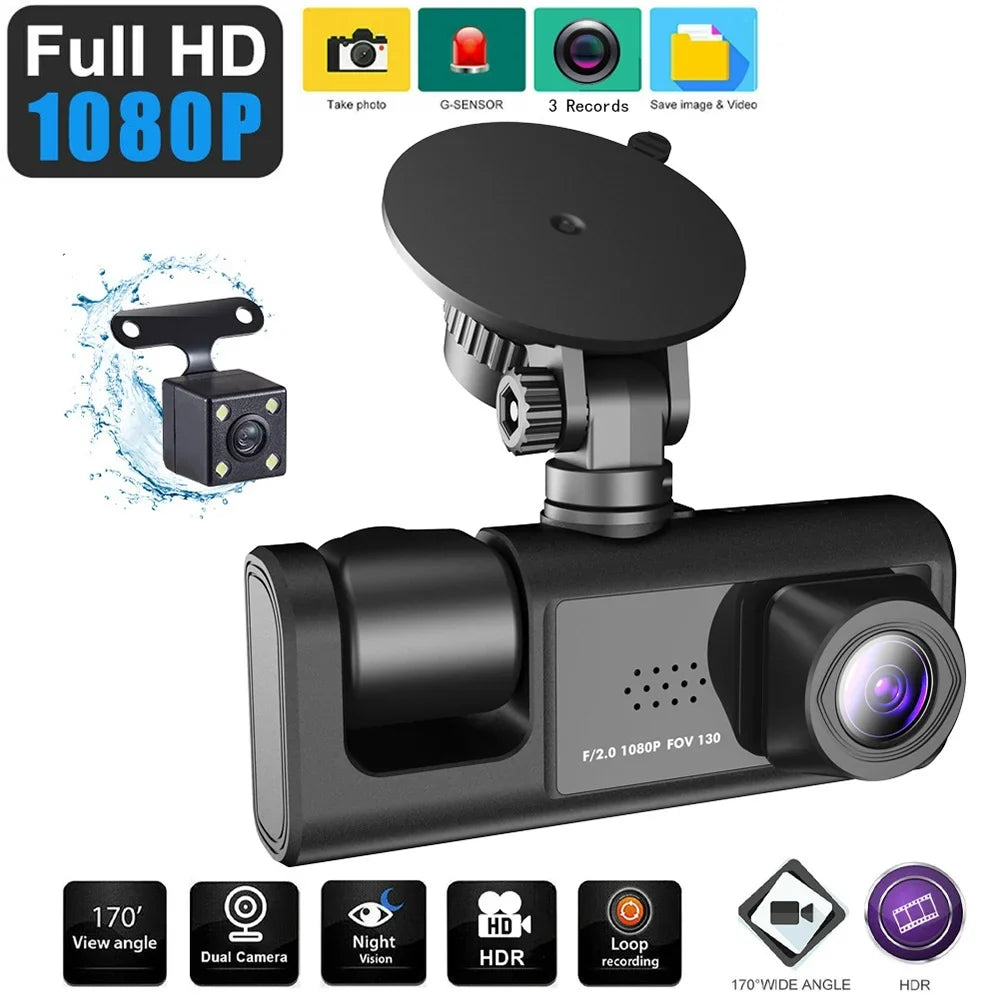 Virwir WiFi Dash Cam 1920x1080P FHD Front Inside and Rear Dash Cam Three Cam Car DVR Night Vision Loop Recording