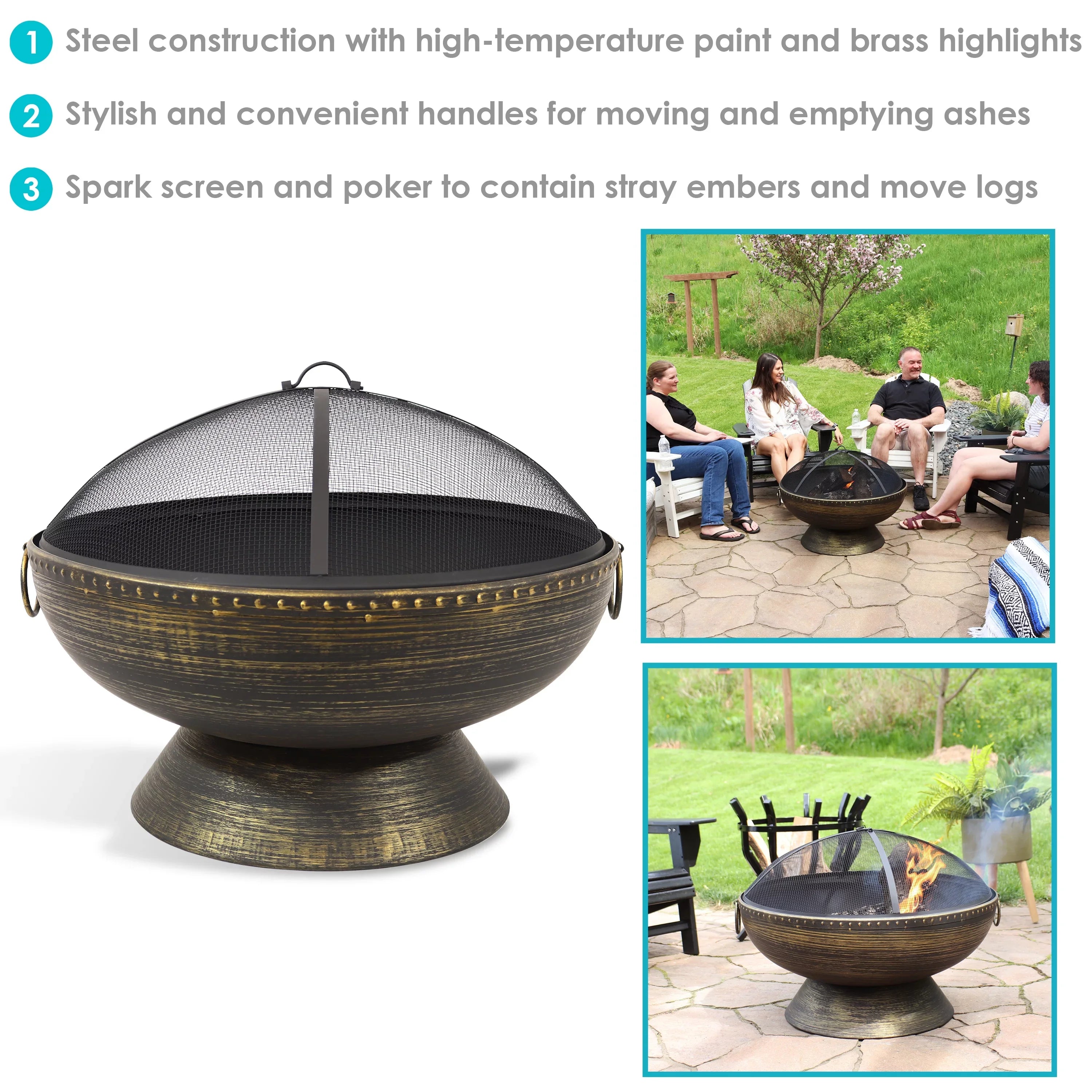 Sunnydaze 30" Royal Outdoor Steel Fire Pit with Spark Monitor and Poker