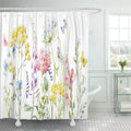 SUTTOM Fluid Wildflowers Tansy Yellow Buttercup Blue Pansies Tender Pink Shower Curtain 66x72 inch