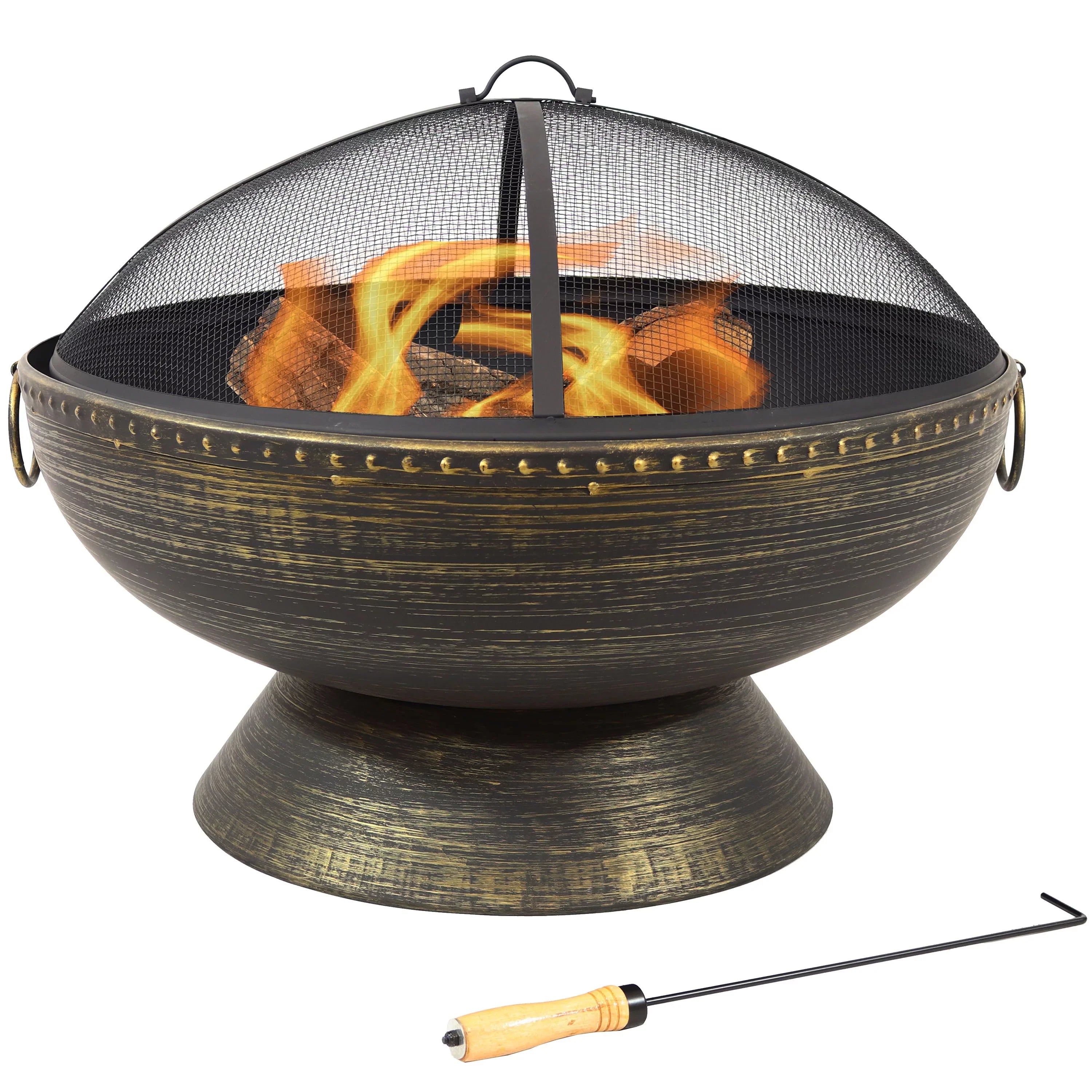 Sunnydaze 30" Royal Outdoor Steel Fire Pit with Spark Monitor and Poker