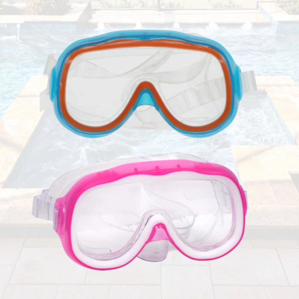 Summer Kids Eyes and Nose Safety Pool Goggles, Outdoor Fun UV Swim Masks Set of 4 & CUSTOM Storage Carrier (Color vary)