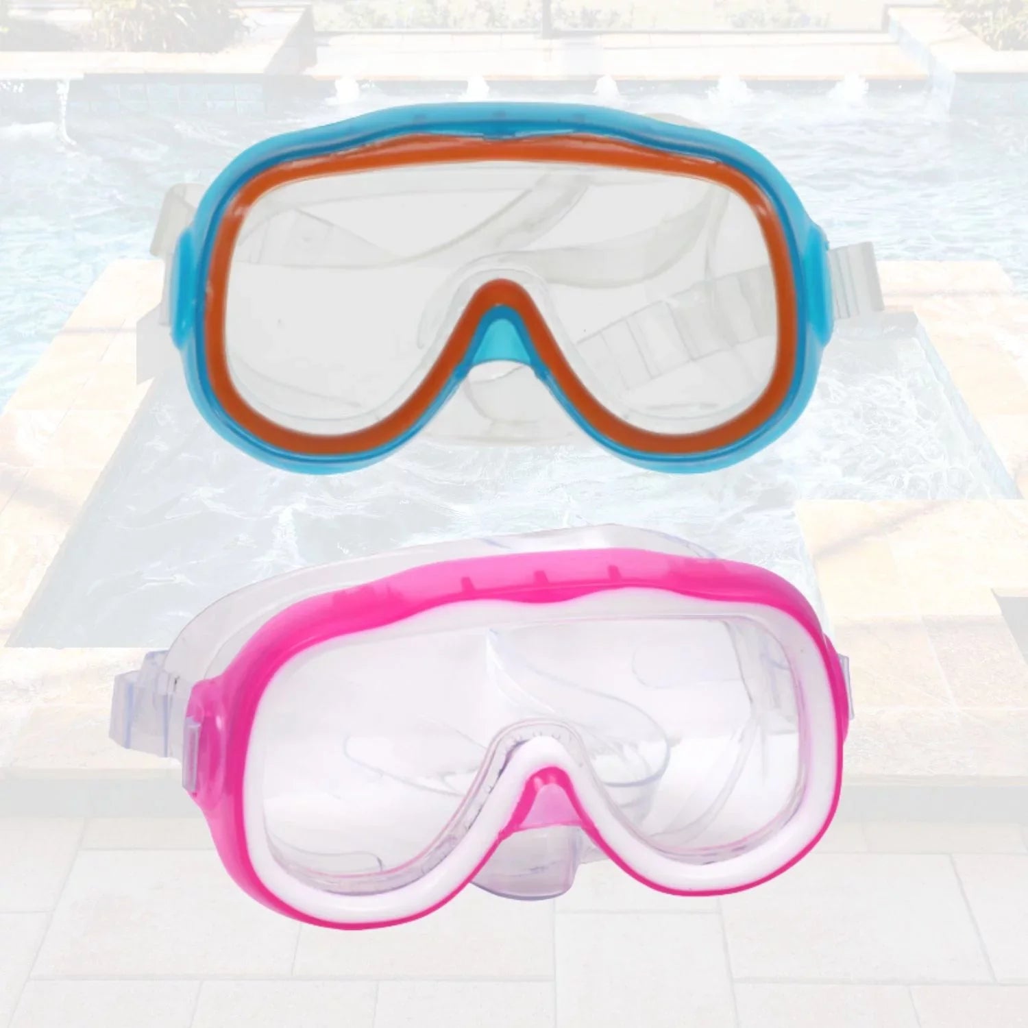 Summer Kids Eyes and Nose Safety Pool Goggles, Outdoor Fun UV Swim Masks Set of 4 & CUSTOM Storage Carrier (Color vary)