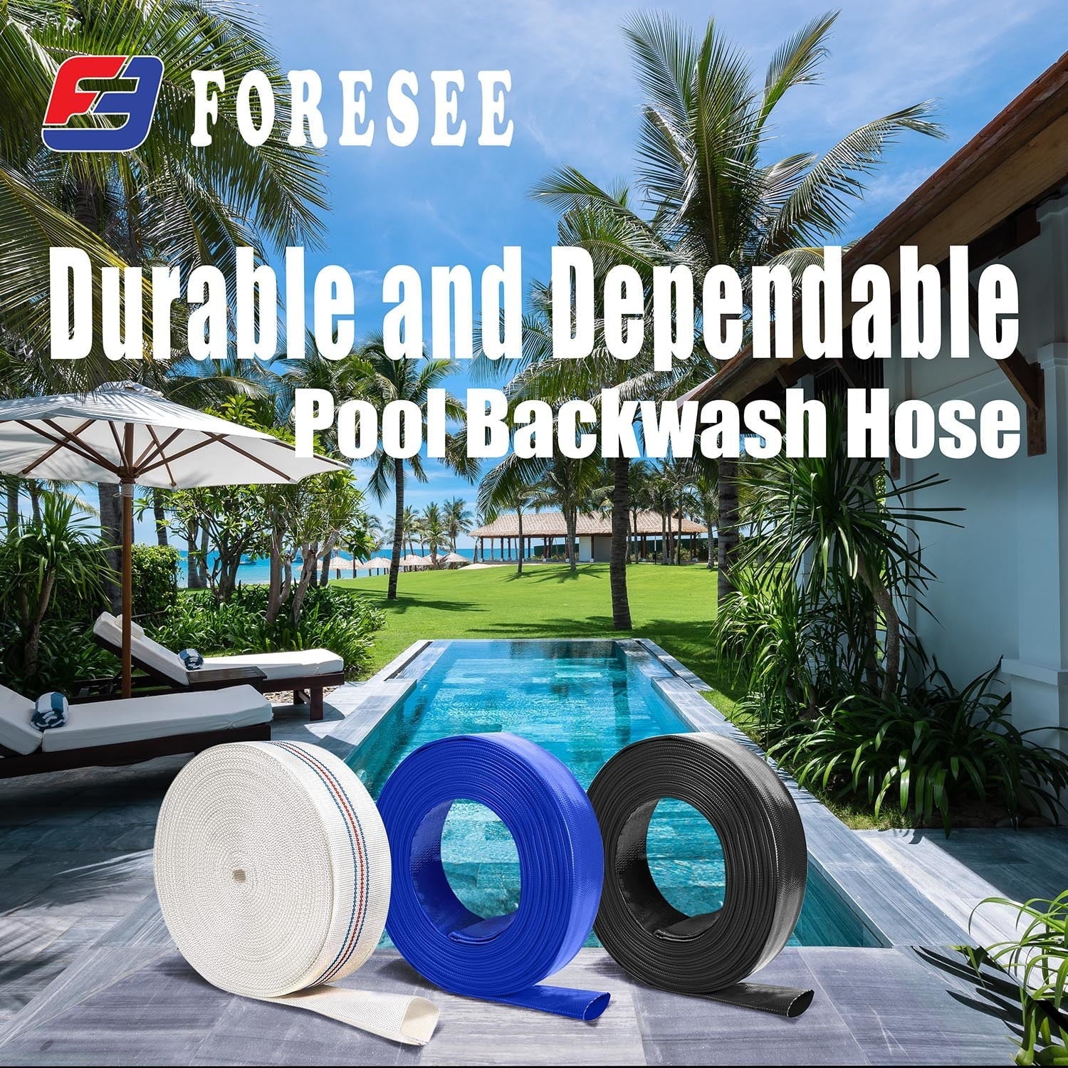Heavy-duty PVC Lay-Flat Fluid Hose - High tensile strength fiber reinforcement for pool equipment