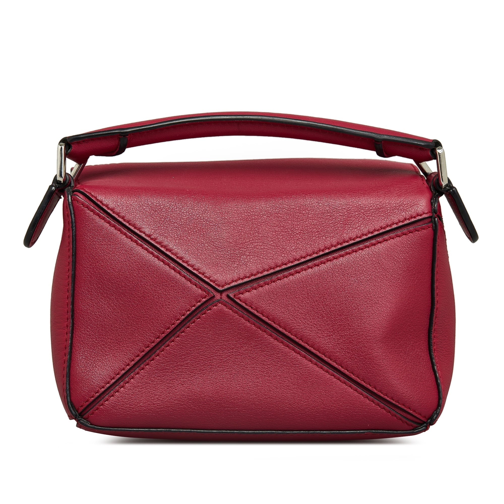 Pre-Owned Authenticated LOEWE Mini Puzzle Satchel Calf Leather Red Unisex (Good)