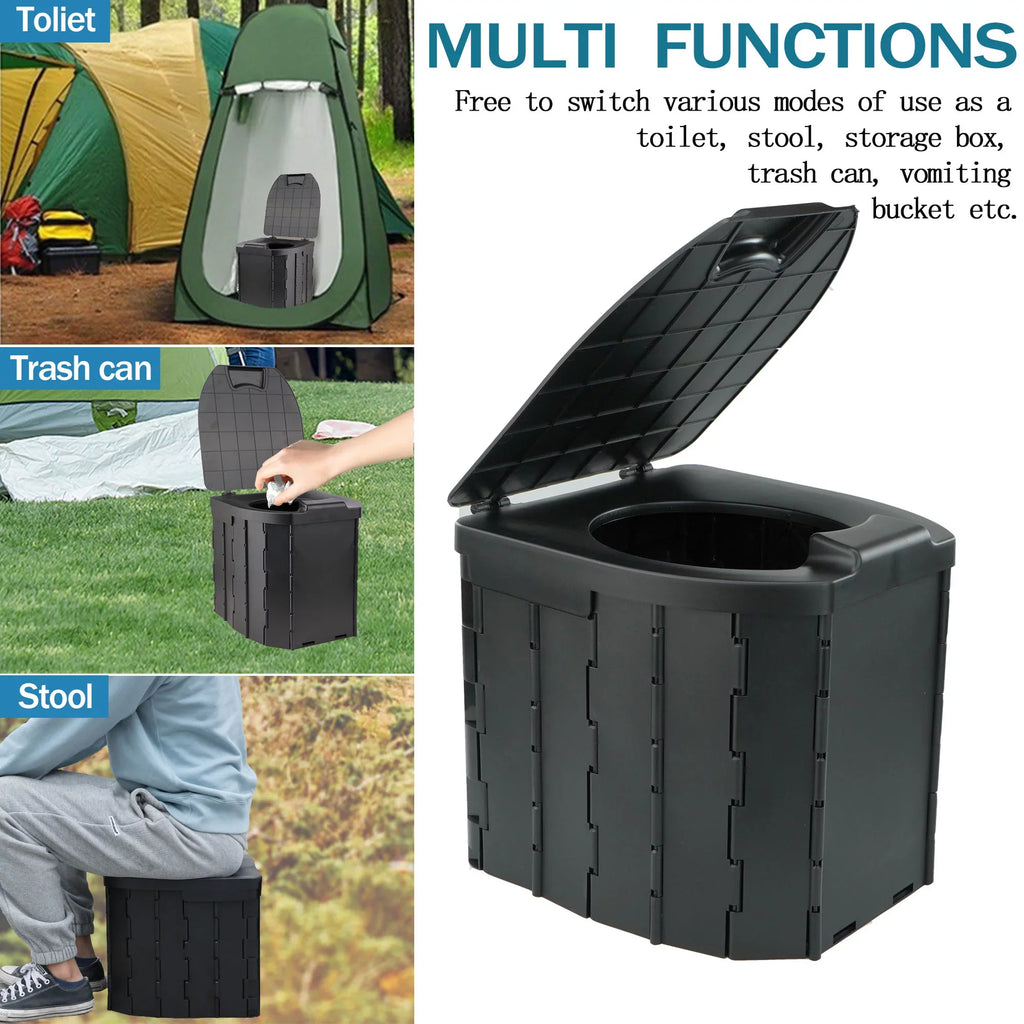 JELLAS Portable Toilet for Camping, Camping Toilet Collapsible Car Travel Toilet Portable Potty with Travel Bag and 10 Pcs Garbage Bag