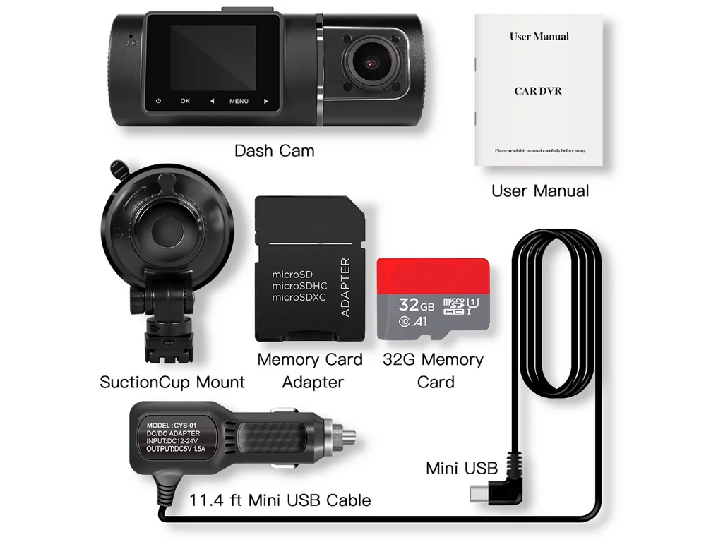 Dual Dash Cam Hardwire Kit Included FHD 1080p+1080p Front Inside Cabin Car Camera Driving Recorder with Infrared Night Vision WDR G-Sensor Loop Recording for Taxi Rideshare