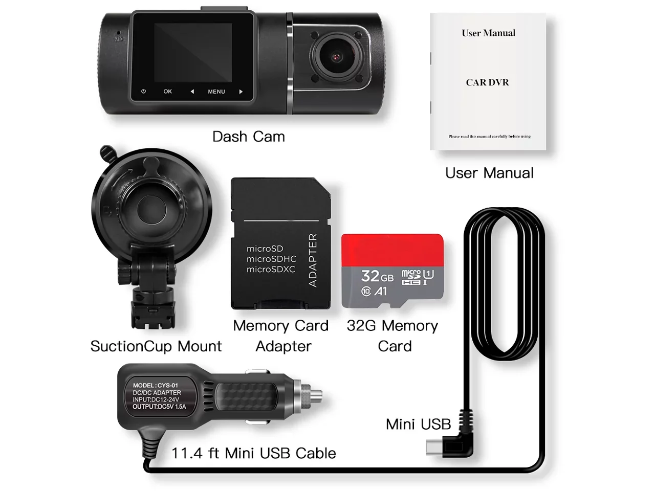 Dual Dash Cam Hardwire Kit Included FHD 1080p+1080p Front Inside Cabin Car Camera Driving Recorder with Infrared Night Vision WDR G-Sensor Loop Recording for Taxi Rideshare