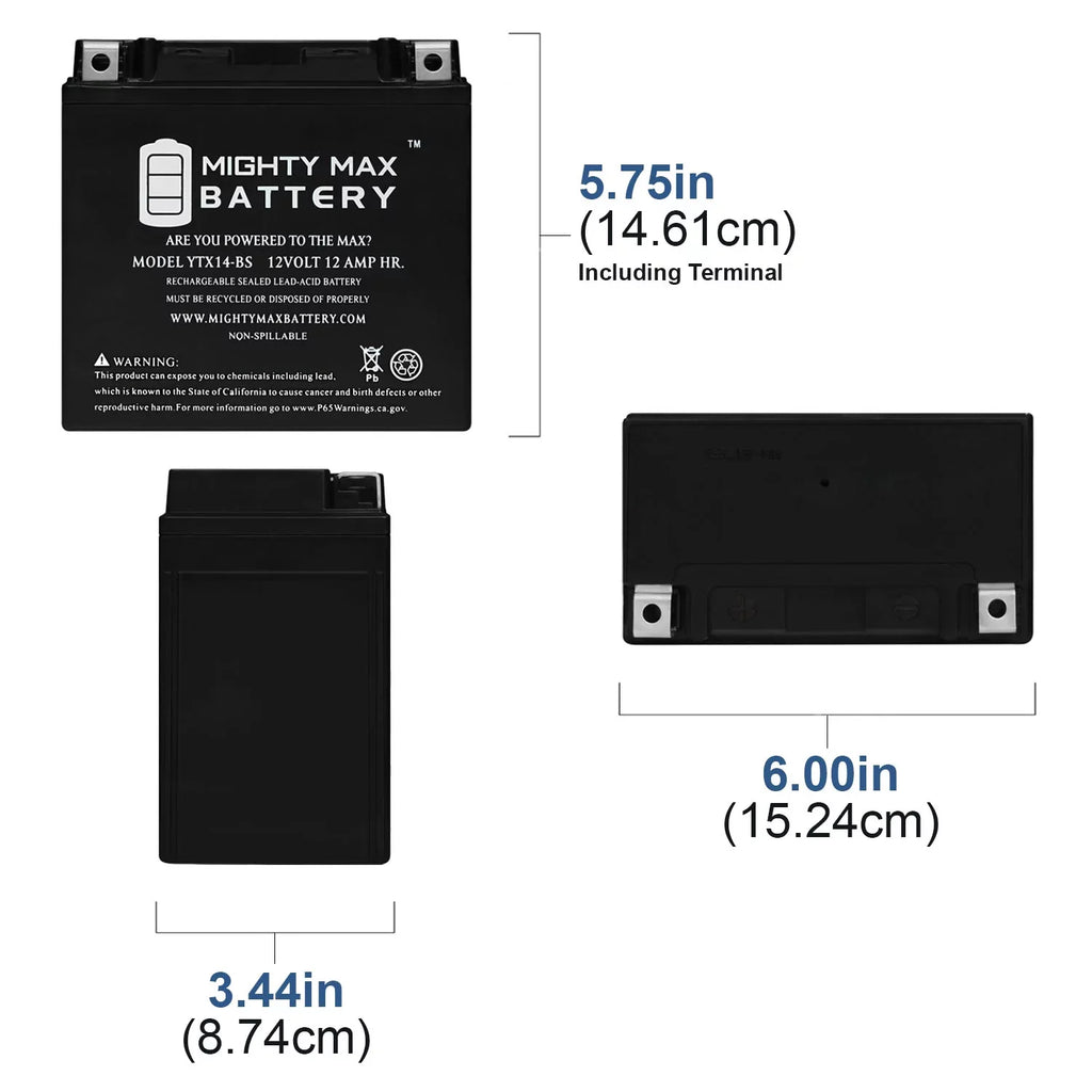 YTX14-BS Battery Replaces BMW F800ST GS, GT, R, ADV 07, 17-18 - 4Pack