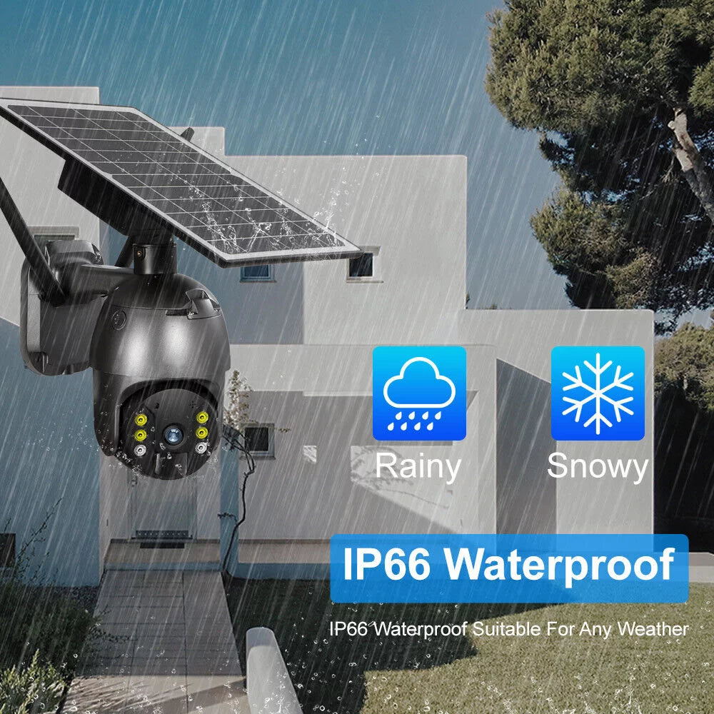 DFITO Wireless Solar Security Camera, 1080P HD Outdoor Camera WIFI PTZ Surveillance Security Camera CCTV IP66 Liquid AI Human Detection, 2-Way Audio, PIR Motion Detection