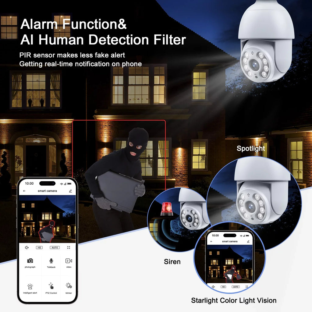 Toguard SC30 2K/4MP WiFi Light Bulb Security Camera Outdoor Indoor PTZ Wireless Dome Surveillance Camera