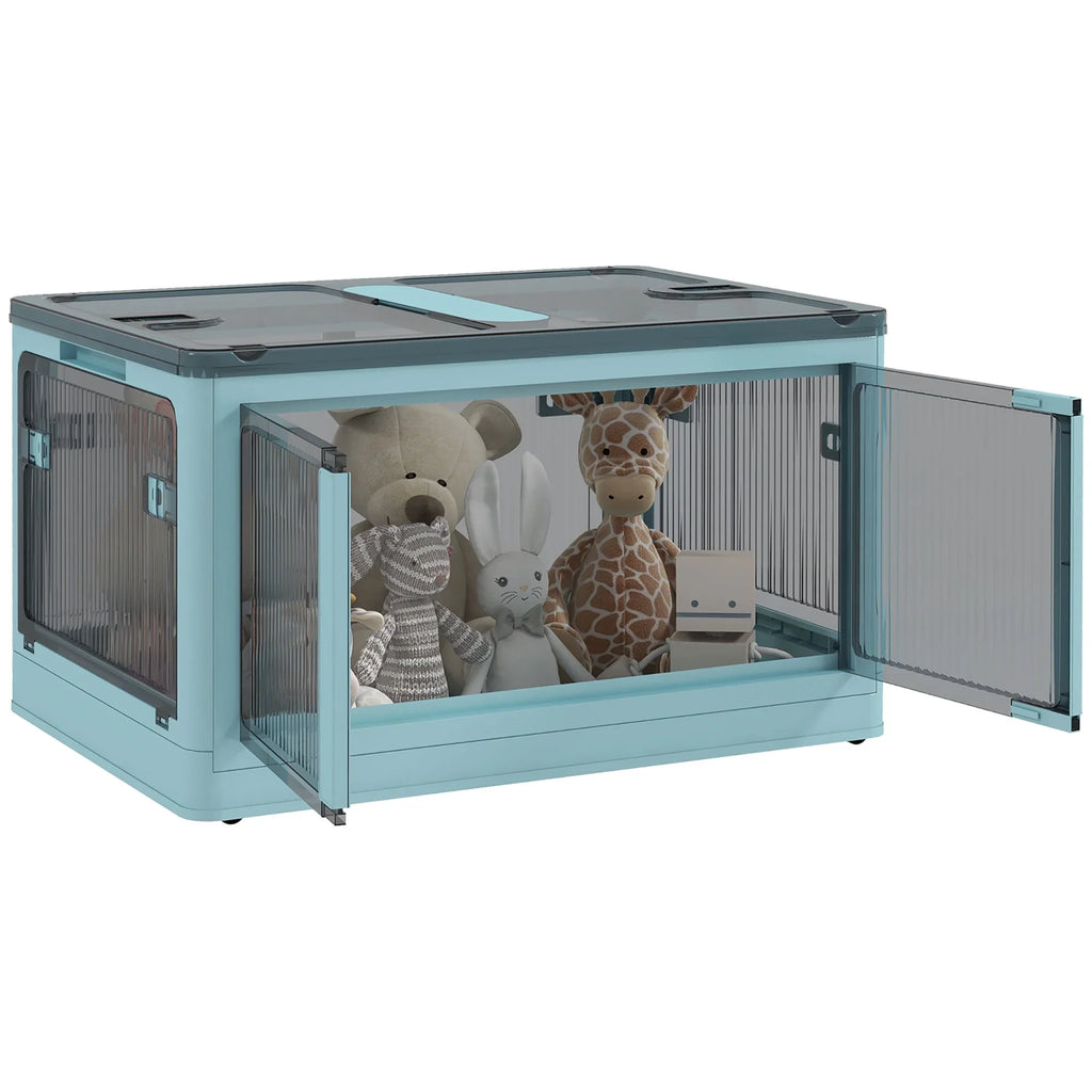 HOMCOM Stackable Storage Bins with Lids, Wheels, and Collapsible, Blue
