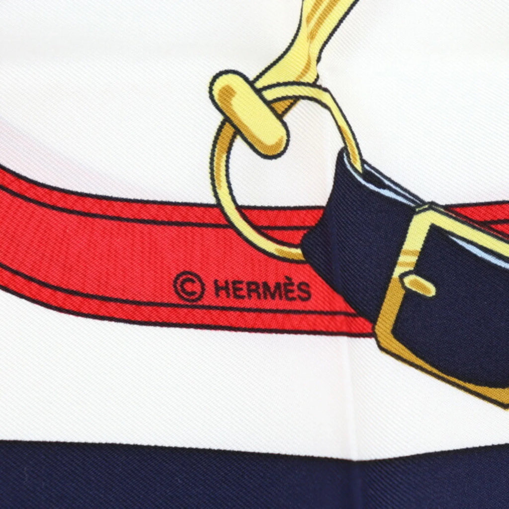 Pre-Owned HERMES Eperon d’or Golden Spurs Carre90 Scarf Silk Blue Multicolor (Like New)