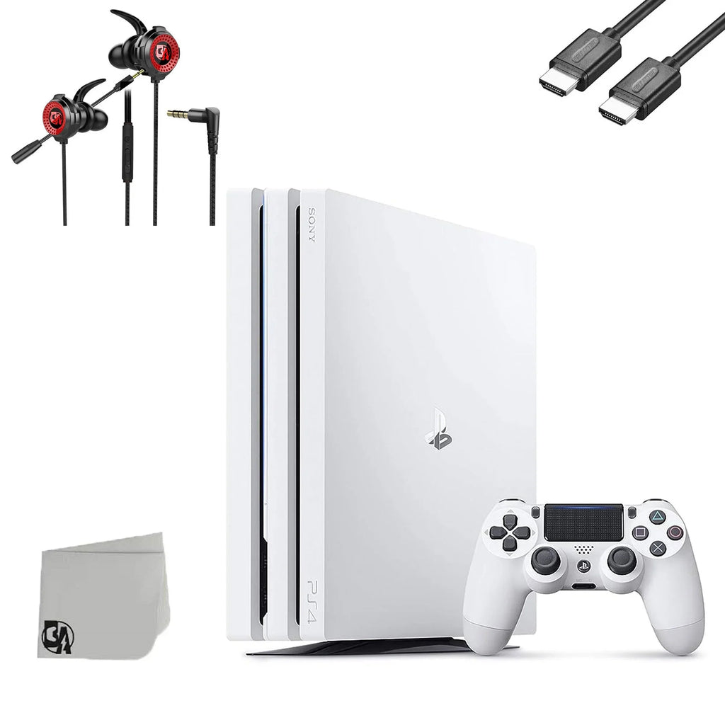 PlayStation 4 Pro 1TB White Gaming Console + Gaming Earbuds With Microphone BOLT AXTION Bundle Like New