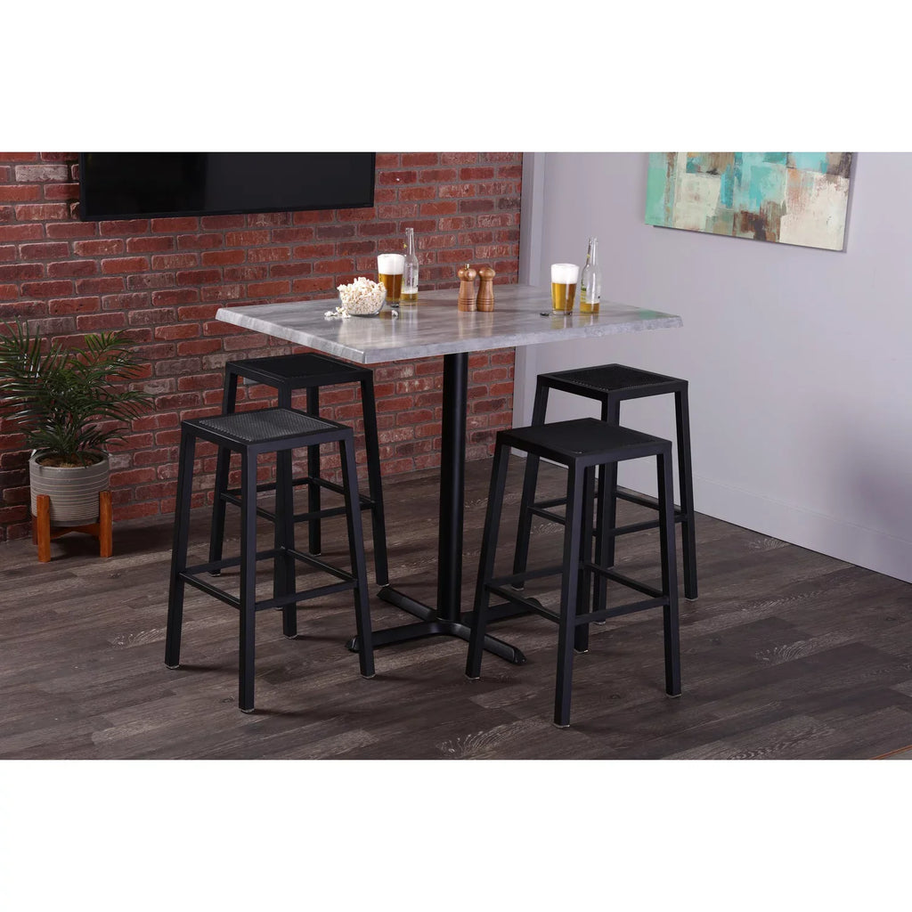 Indoor/Outdoor 42" Tall OD211 Black Table Base with 30" x 30" Foot and 30" x 30" Square Indoor/Outdoor White Marble Top by the Holland Bar Stool Co.