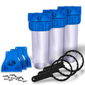 10" Transparent Standard Housing for Whole House Liquid Filtration System, 3/4 Brass Port, Mounting Hardware Included! (3 PACK)