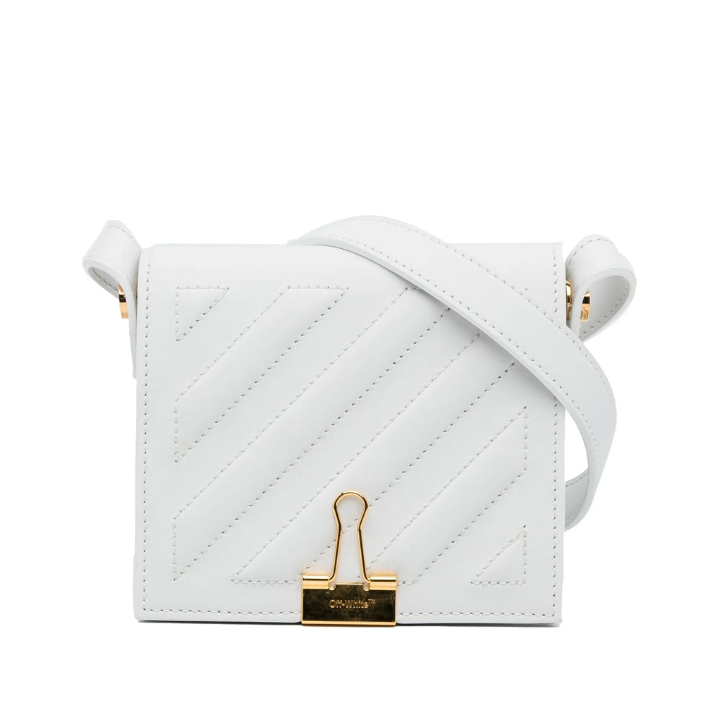 Pre-Owned Authenticated Off-White Baby Binder Clip Crossbody Bag Calf Leather White Unisex (Good)