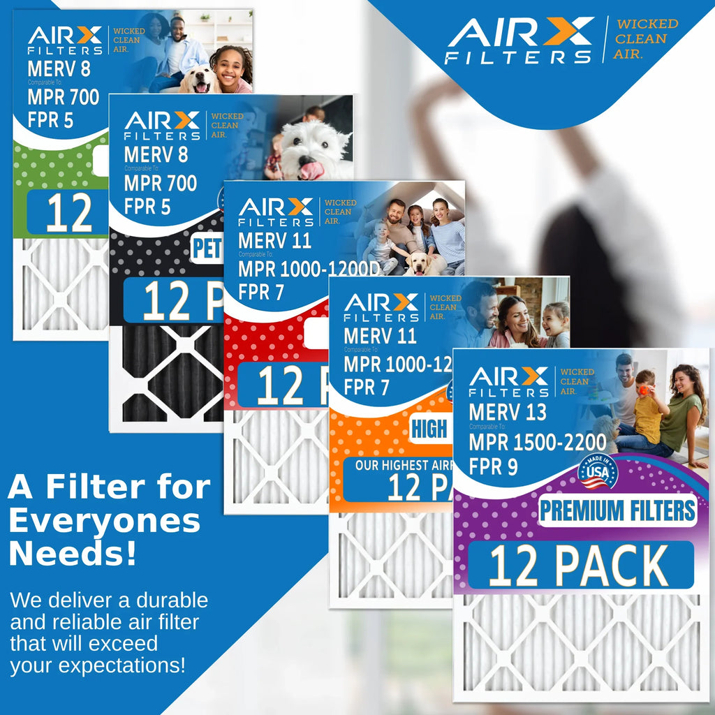 24x24x1 Air Filter MERV 13 Rating, 12 Pack of Furnace Filters Comparable to MPR 1500 - 2200 & FPR 9 - Made in USA by AIRX FILTERS WICKED CLEAN AIR.
