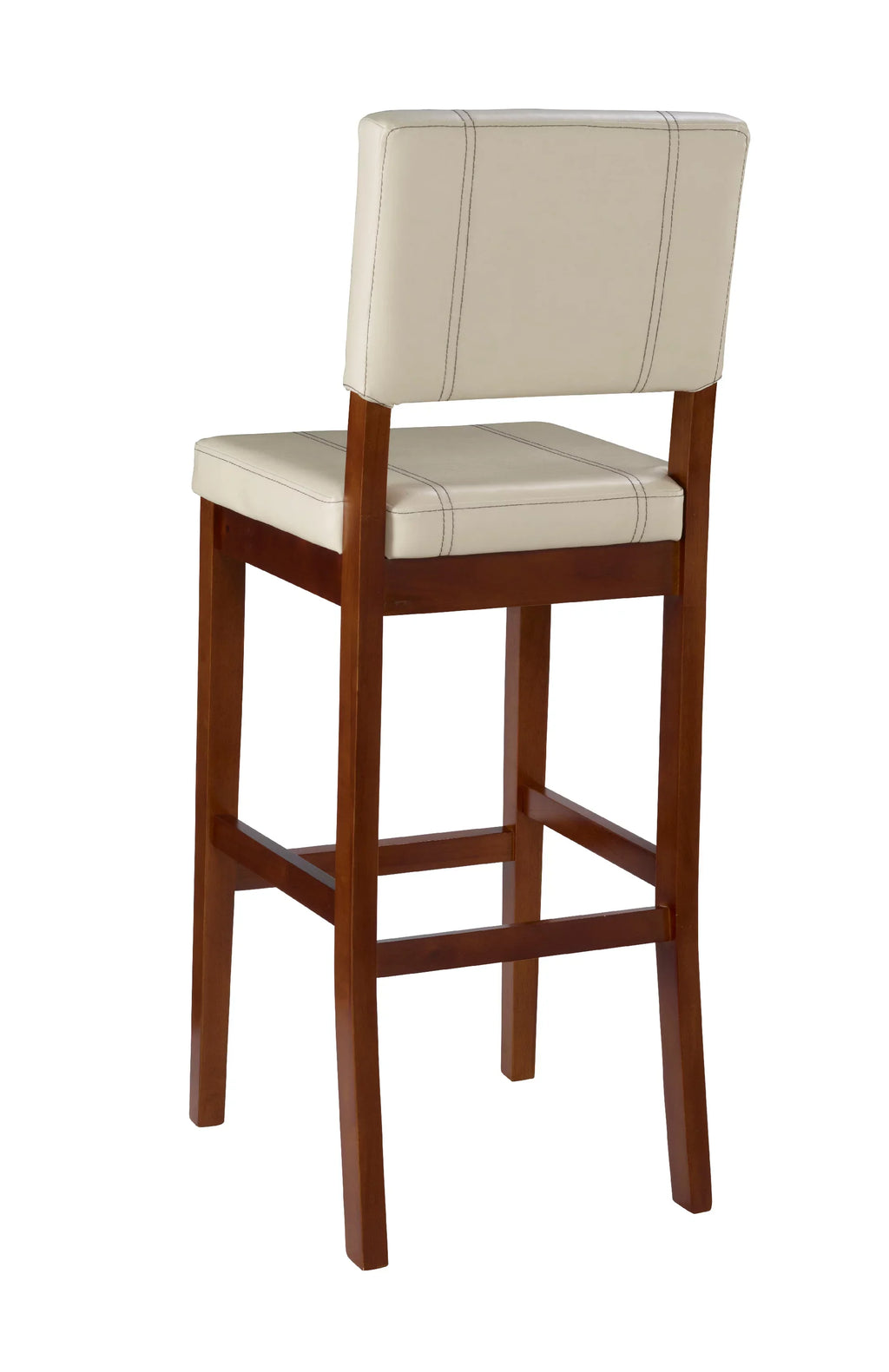 Linon Mulberry Padded Bar Stool, 30" Seat Height, Medium Dark Walnut Finish with Cream PVC Fabric