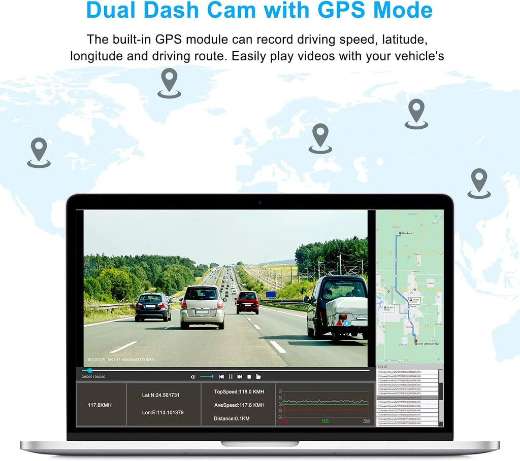 Abask A8 Dashcam Front and Inside 4K 1080P Dual cam - Angle 170°/140° With Night Vision，GPS，Parking Mode，G-Sensor，Loop Recording，WDR - With 32GB Card
