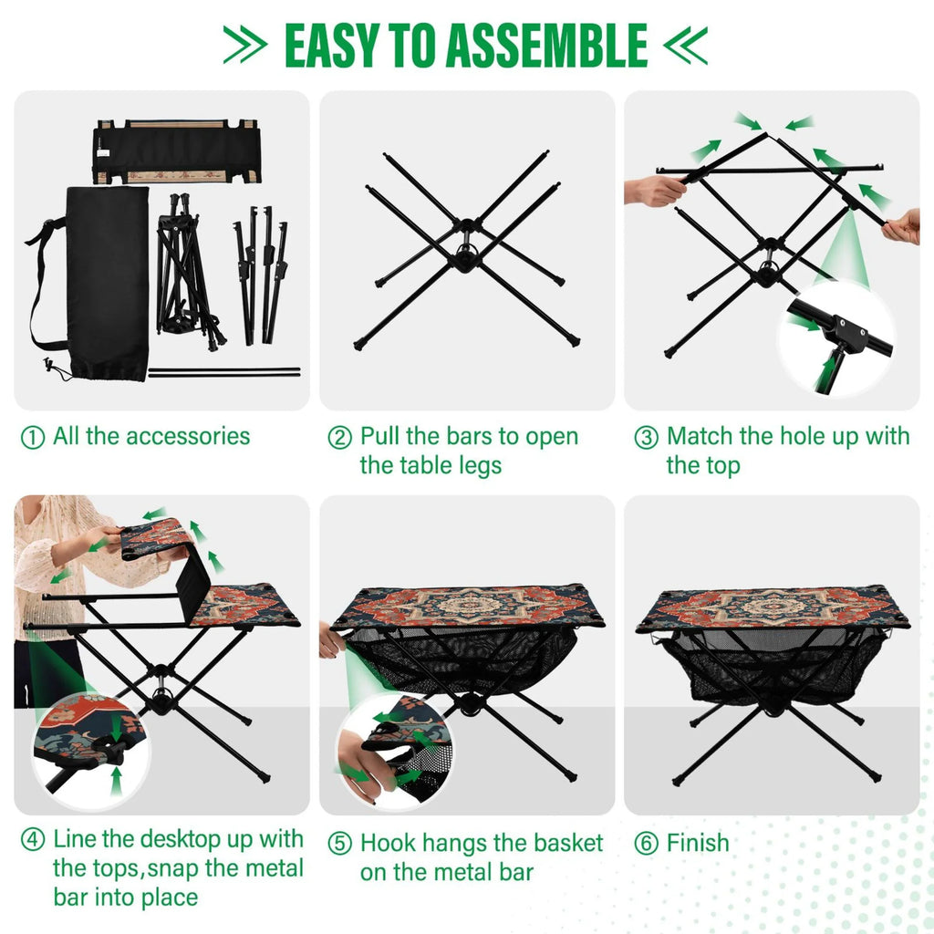 Indian Mandala Pattern Camping Folding Table Portable Beach Table with Storage Bag Compact Picnic Table for Outdoor Travel Fishing BBQ