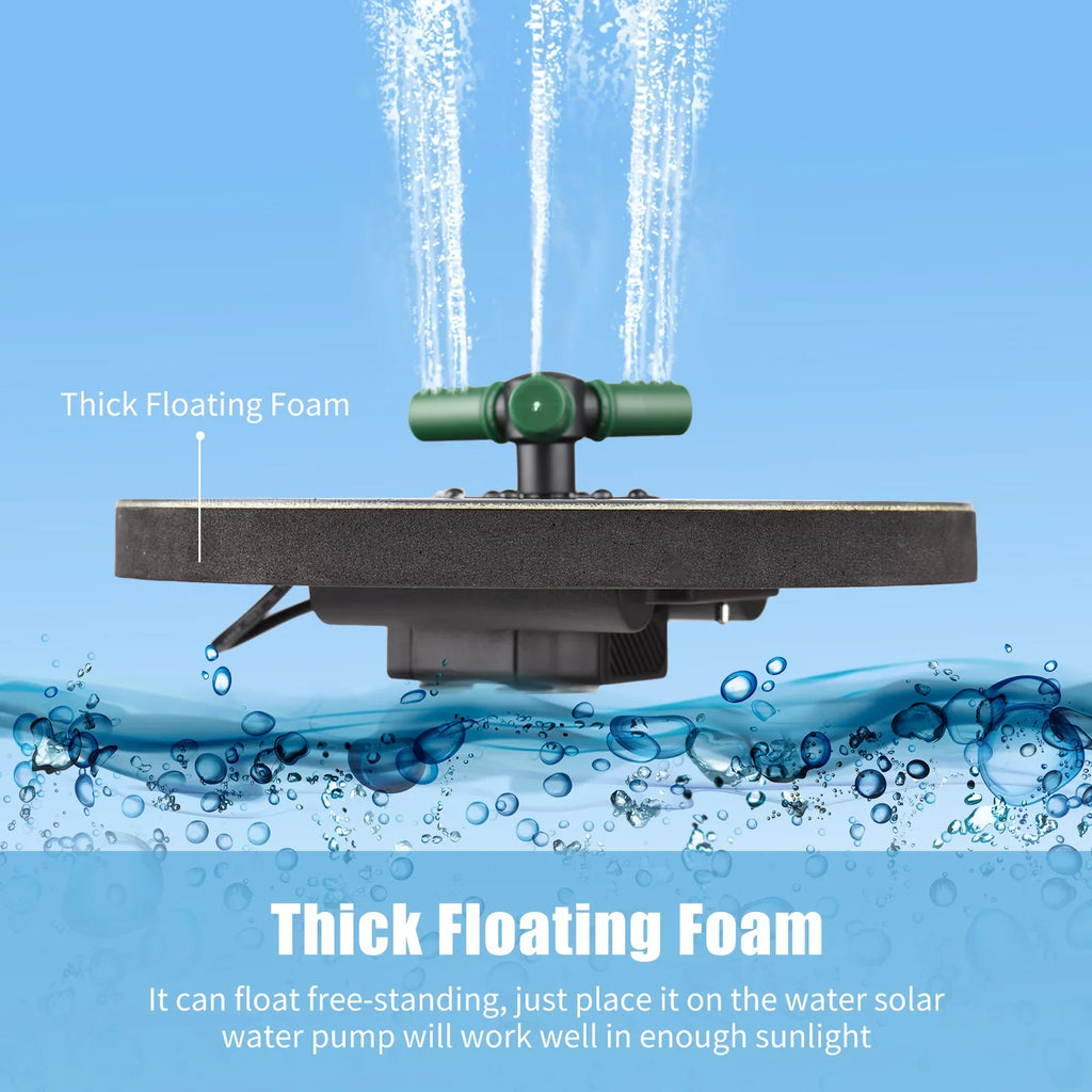 6W Colorful Solar Fountain Pump With Rotatable Nozzle RGB Solar Pump With Battery Auto-Shut off 9 Inch Fountain for Bird Bath Garden Small Pond